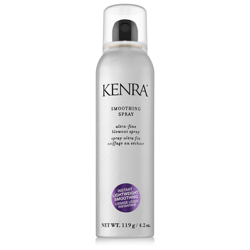 Kenra Smoothing Spray: botella con niebla ultrafina para un acabado suave y protección térmica.
