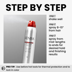 Kenra Thermal Spray shine-finish adds luminous polish to any style.