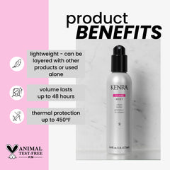 Kenra Volume Mist 2, aplicación de rociado fino para fijación flexible.