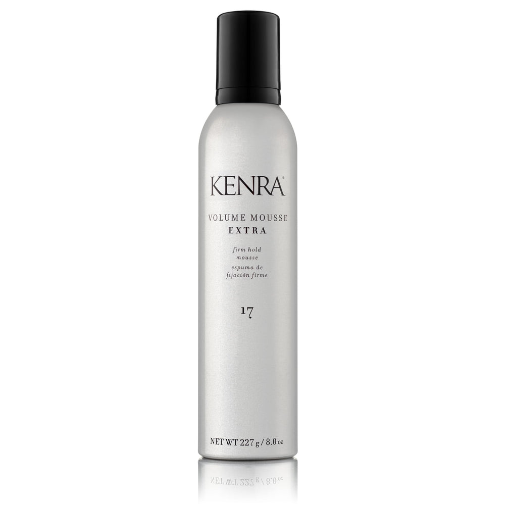 Kenra Volume Mousse Extra 17 bottle ready for styling with firm hold benefits