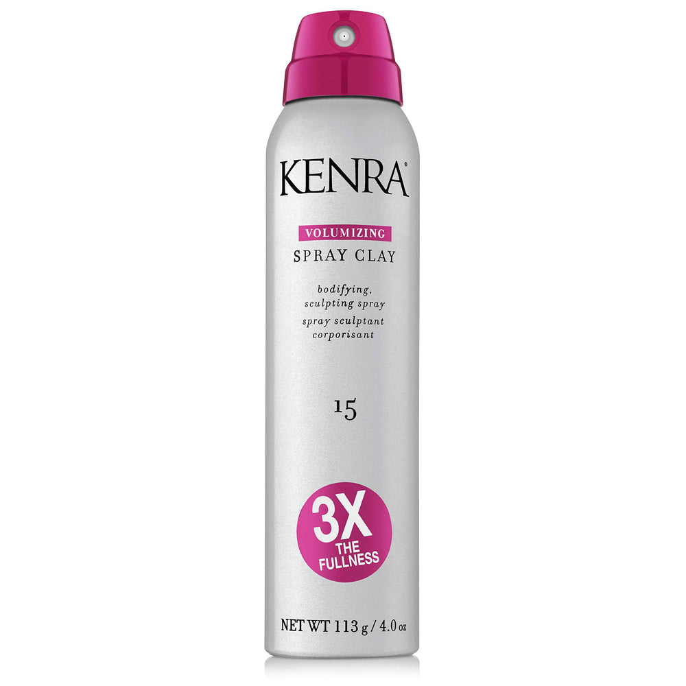 Kenra Volumizing Spray Clay 15: botella visible para volumen inmediato y textura.