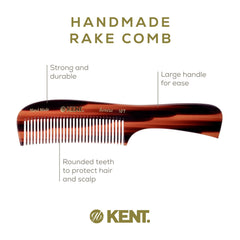 Hand-polished teeth of Kent comb reduce snagging and stimulate scalp