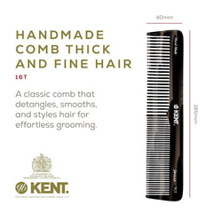 Kent 16T black graphite wide-tooth comb for detangling thick or curly hair