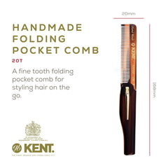 Kent 20T folding pocket comb closed for compact daily carry and quick touch-ups