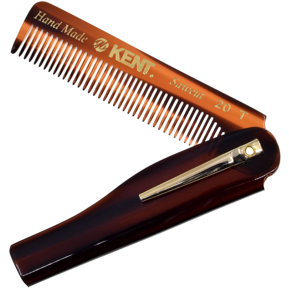Kent 20T folding pocket comb open for on-the-go grooming with smooth teeth