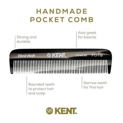 Kent FOT black graphite pocket comb in hand, travel-ready beard and hair care
