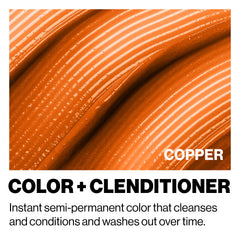 Application on a hair strand reveals direct color deposit from Keracolor Clenditioner Copper.