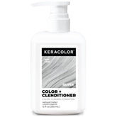 KERACOLOR Clenditioner silver bottle showing color deposit and shine.