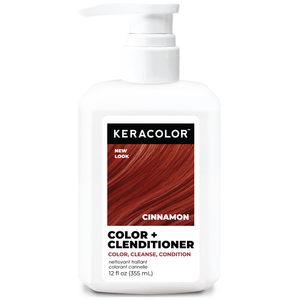 Keracolor Color + Clenditioner Cinnamon bottle shows convenient color-depositing care.
