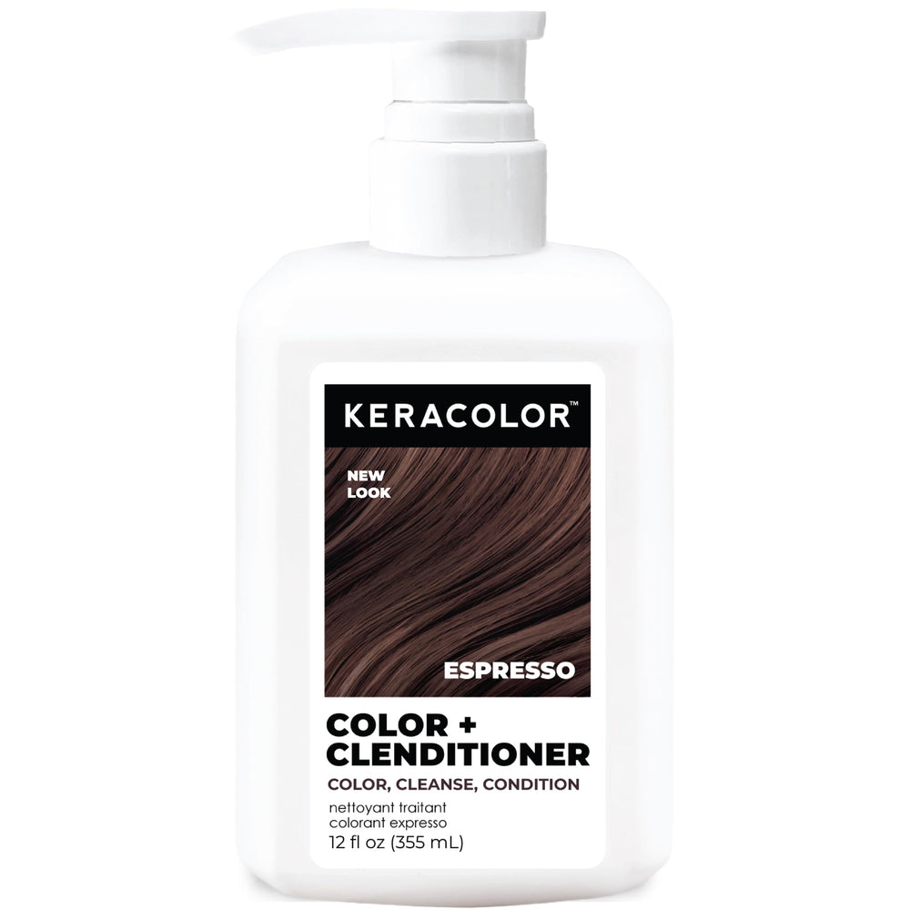 Keracolor Color + Clenditioner espresso bottle label for easy at-home color touch-ups.