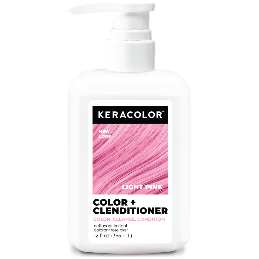 KERACOLOR Clenditioner Light Pink bottle shown for easy color refresh between salon visits.