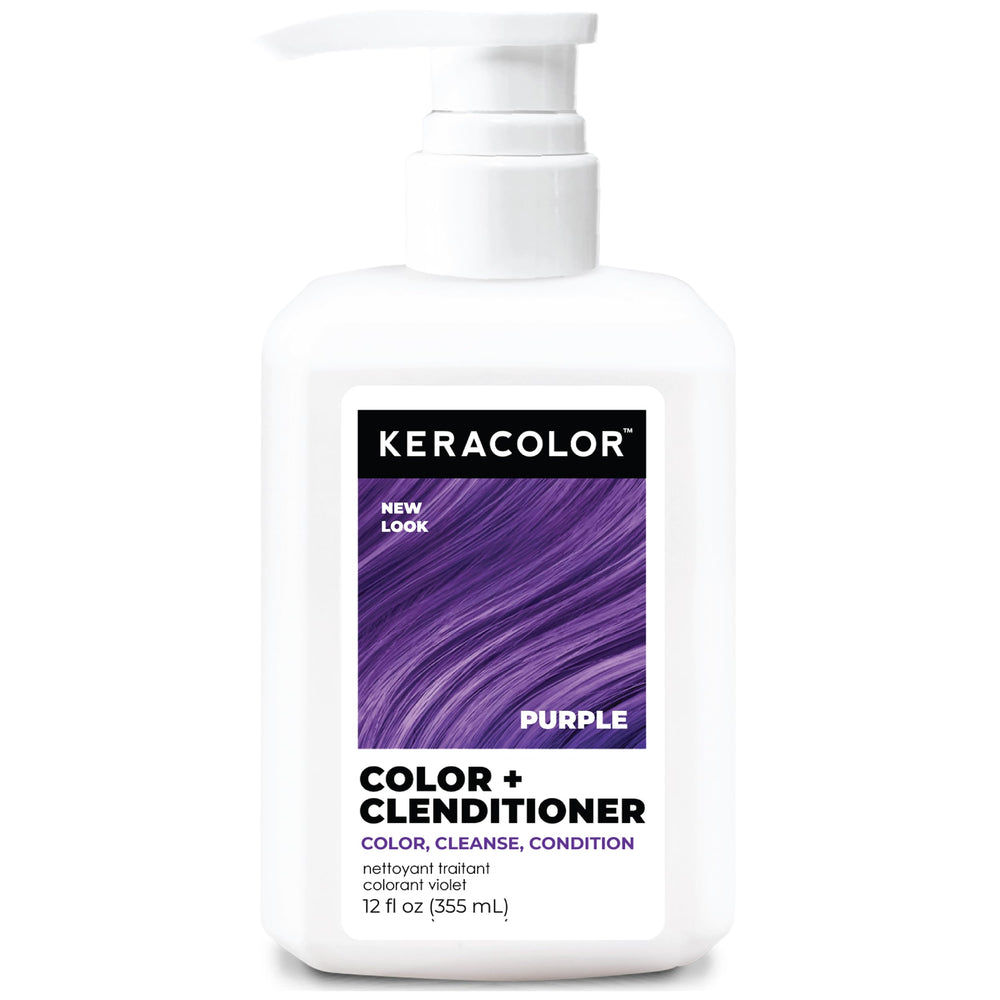 Keracolor purple hair dye bottle showing vibrant, deposit-only color for at-home refresh.