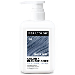Keracolor Silver Blue bottle with color-depositing conditioner for vibrant cool tones.