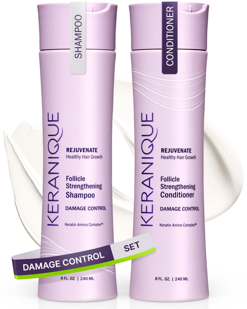 Keranique Damage-Control Shampoo bottle for stronger, more resilient hair.