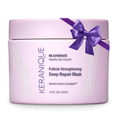 Keranique hair mask deep repair jar shows rich cream for softer hair.