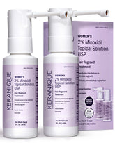 Keranique hair regrowth spray bottle for targeted scalp treatment.