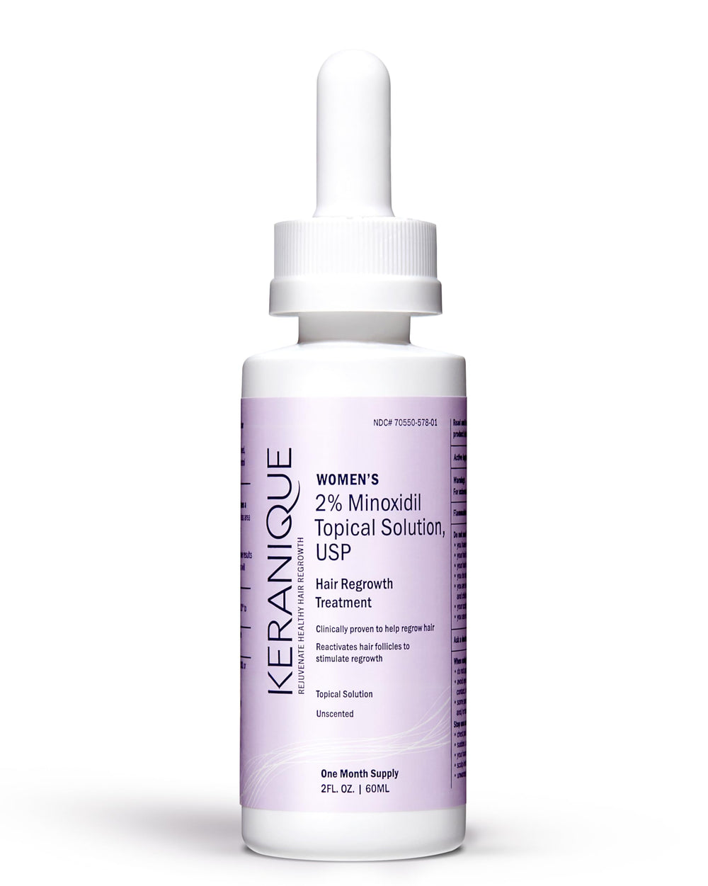 Keranique Regrowth Dropper muestra la botella y la aplicación diaria para cabello más sano.