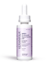 Keranique Regrowth Dropper muestra la botella y la aplicación diaria para cabello más sano.