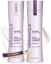 Keranique volumizing shampoo bottle boosts fullness and cleanliness