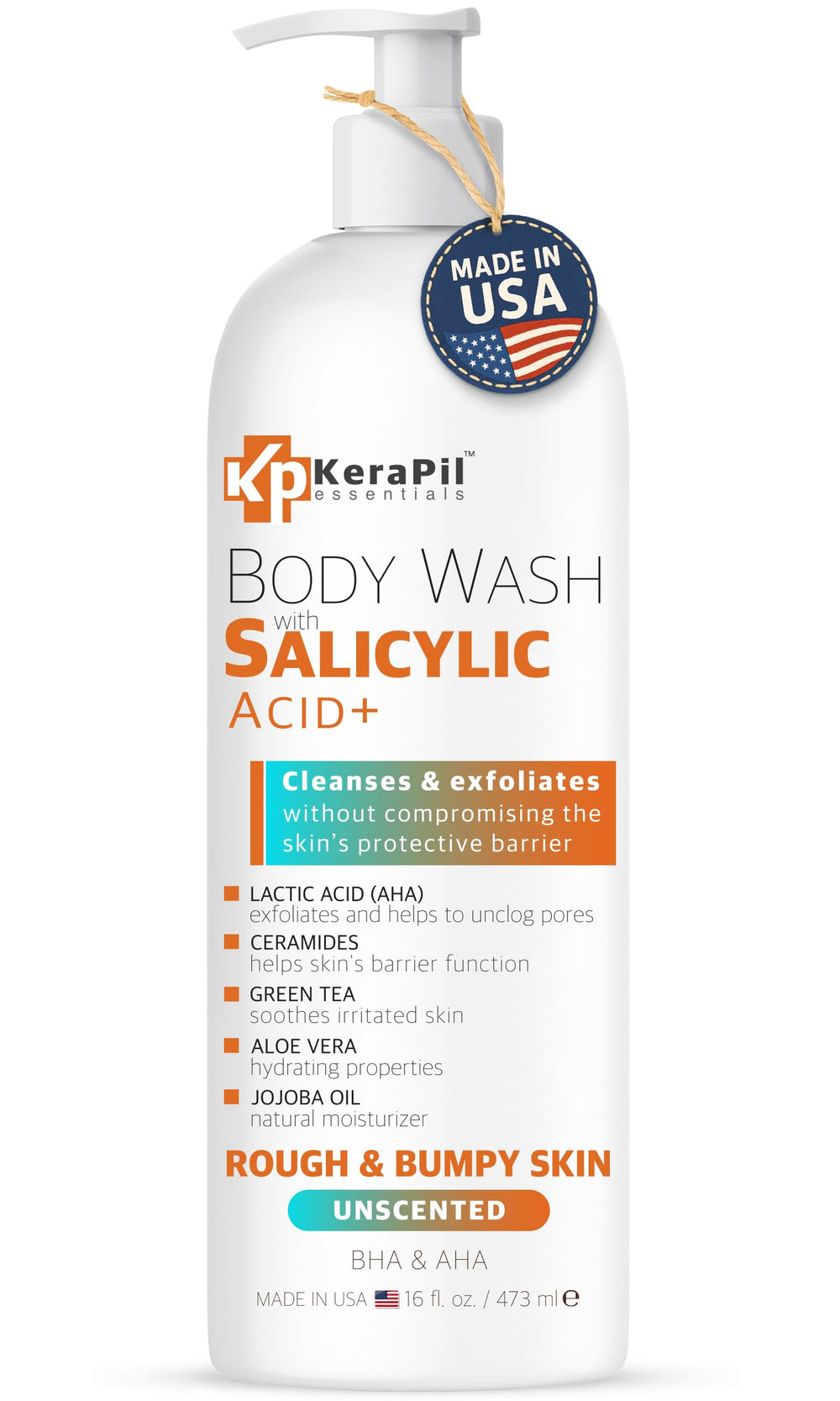 KERAPIL Ducha exfoliante, botella vertida, exfoliación suave para piel áspera.
