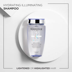 Kerastase Blond Absolu shampoo being poured for smooth distribution on hair.