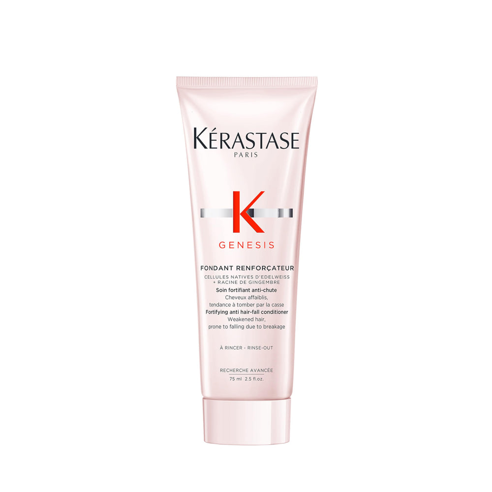 Kérastase Genesis Renforcateur bottle close-up highlights lightweight conditioning.