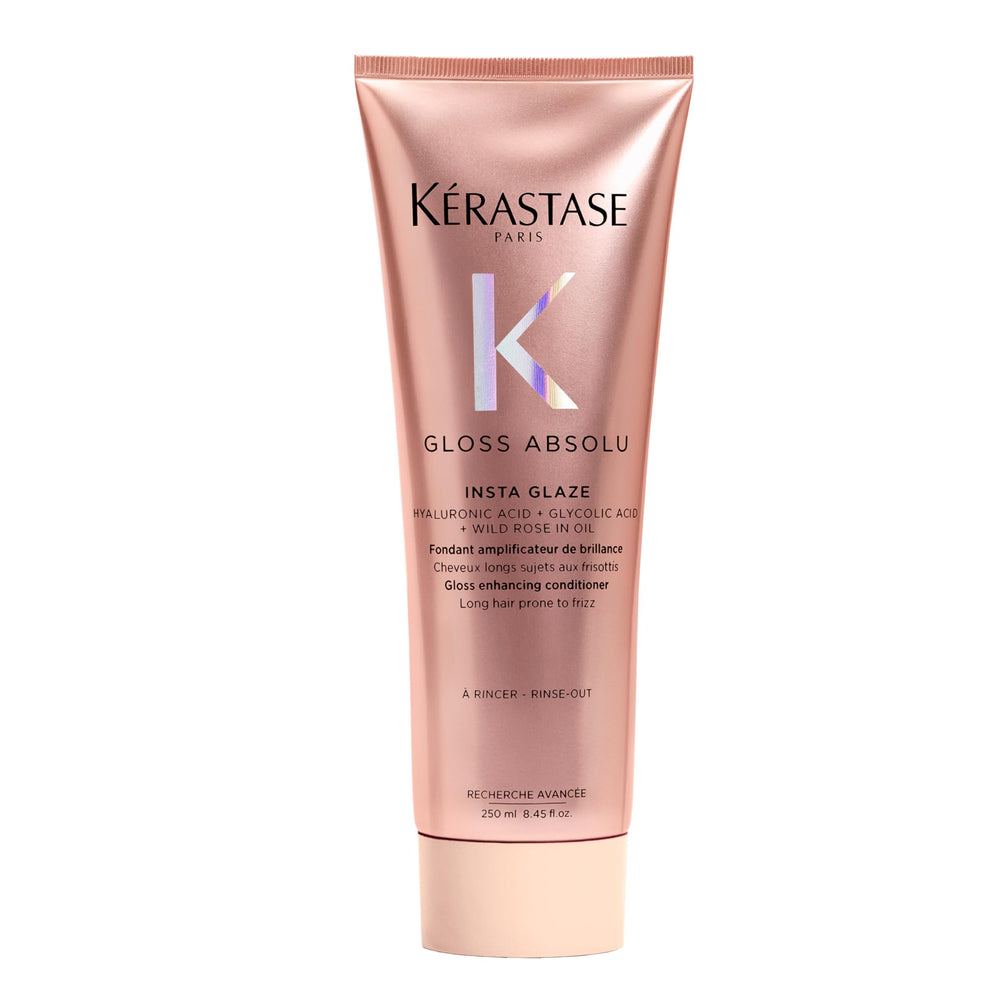 Kérastase Gloss Absolu conditioner bottle front, highlighting deep hydration for frizz-prone hair.
