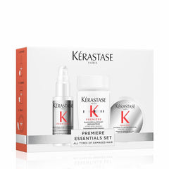 Kerastase Premiere Discovery pre-shampoo bottle demonstrates dual-action repair for damaged hair.
