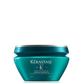 KERASTASE Resistance Therapiste mask bottle illustrates premium packaging and targeted repair for damaged hair.