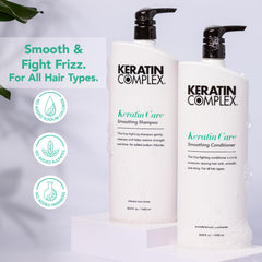 Keratin Complex Keratin Care Shampoo label close-up shows gentle cleansing.