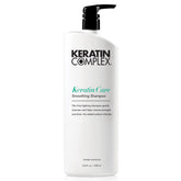 Keratin Complex Keratin Care Smoothing Shampoo bottle showing frizz-control formula for smooth hair