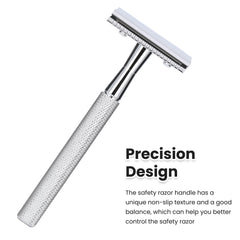 Keropy safety razor with glossy silver finish seen from the side.