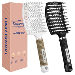 Kertiberif curved vented detangling brush gliding through wet hair for fast detangling
