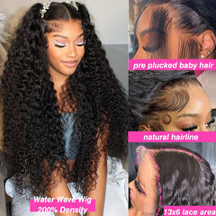 Keseyo water wave lace frontal wig close-up pre-plucked hairline