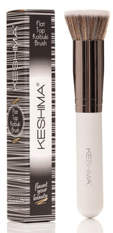 KESHIMA foundation brush flat top kabuki white, top view for precise application.