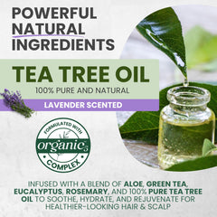 KESMEDIK Tea Tree Lavender Shampoo packaging with mint and rosemary hints at refreshing formula.