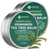 KESMEDIK Tea Tree Oil Balm label shows natural ingredients for soothing skin.