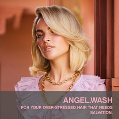 KEVIN.MURPHY Angel.Wash bottle label highlights nourishing antioxidants for color-treated hair.