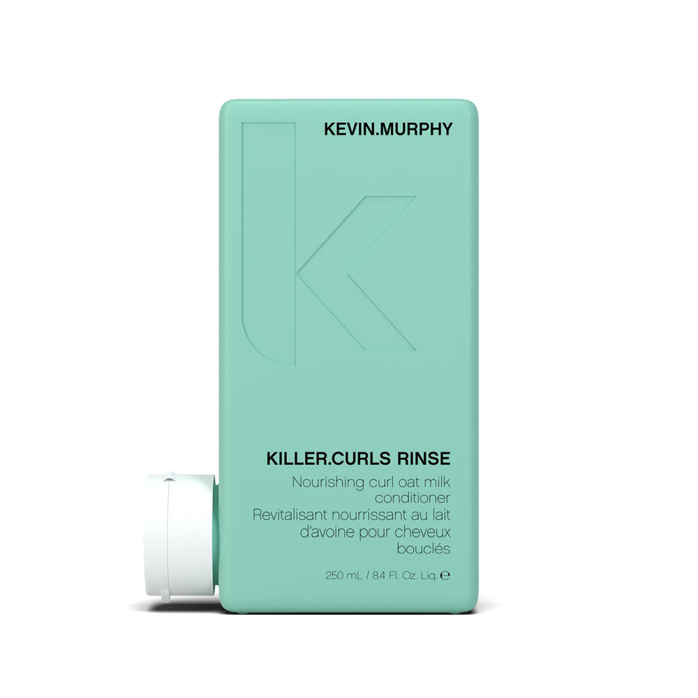 KEVIN.MURPHY KILLER.CURLS RINSE bottle shows hydrating oat milk for defined curls