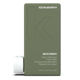 KEVIN.MURPHY MAXI.WASH bottle shows detox formula for colour-treated hair, purifying the scalp.