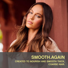 KEVIN.MURPHY SMOOTH.AGAIN bottle pour demonstrates quick leave-in action for smoother hair