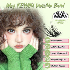 KEYYOU invisible-band detail showing seamless blend with real lashes.