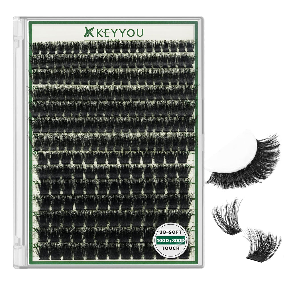 KEYYOU LASH clusters 3D effect close-up showing natural volume and soft tips.