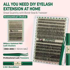 KEYYOU lash clusters 9-16mm 30D-40D for versatile looks.
