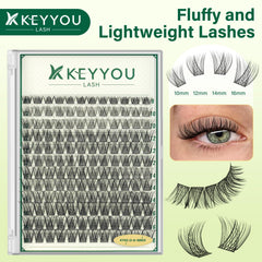 KEYYOU Lash Clusters handcrafted fibers close-up, premium quality at an affordable price.