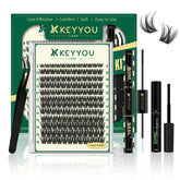 KEYYOU LASH Clusters Kit contents show an all-in-one DIY lash setup.