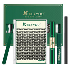 KEYYOU Lash Clusters Kit contents laid out for easy at-home lash extensions.