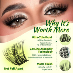 Close-up of KEYYOU 144 cluster lashes with natural-feel fibers.