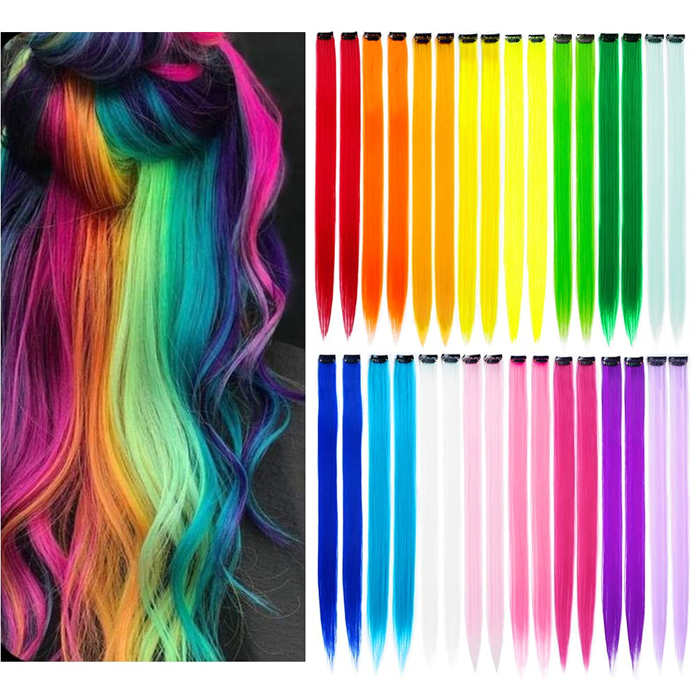 KGBFASS 32-pack rainbow clip-in extensions displayed for quick color changes.