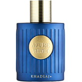 Khadlaj Azure Velvet Extrait spray bottle showing unisex luxury for any occasion